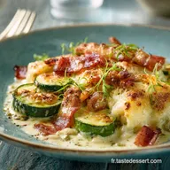 Crozets aux courgettes vache qui rit et bacon Le gratin ultracr&eacute;meux