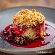 Crumble rhubarbe cerise L&Eacute;quilibre sucr&eacute;acidul&eacute; et ultracroustillant