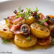 Plat unique de pommes de terre l&eacute;gumes et lardons Recette bistrot facile