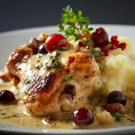 Poulet sauce au vin blanc et raisin frais Le classique de bistro cr&eacute;meux