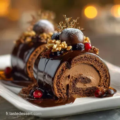 Desserts de Noël au Chocolat : La Bûche Moelleuse au Glaçage Miroir Fiche recette