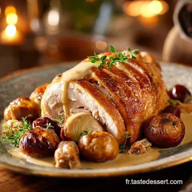 Recettes de No&euml;l : Chapon R&ocirc;ti &agrave; la Royale, Farce Marrons C&egrave;pes Fiche recette