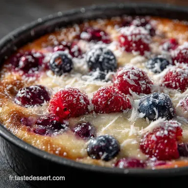 Clafoutis &agrave; la coco et fruits rouges Recette cr&eacute;meuse facile Fiche recette