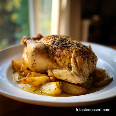 Poulet R&ocirc;ti aux Pommes de Terre Peau Croustillante Beurre Compos&eacute; Secret du Chef Fiche recette