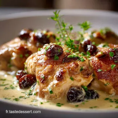 Poulet sauce au vin blanc et raisin frais Le classique de bistro cr&eacute;meux Fiche recette