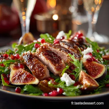 Salade de Noël : Recette festive Magret, Grenade et Vinaigrette Champagne Fiche recette