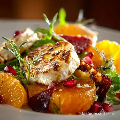 Salades dhiver : Recette ch&egrave;vre chaud, courge r&ocirc;tie et agrumes Fiche recette