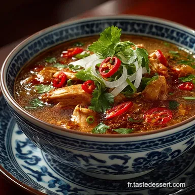 Soupe chinoise au poulet Sechuan L&eacute;quilibre parfait aigrepiquant Fiche recette