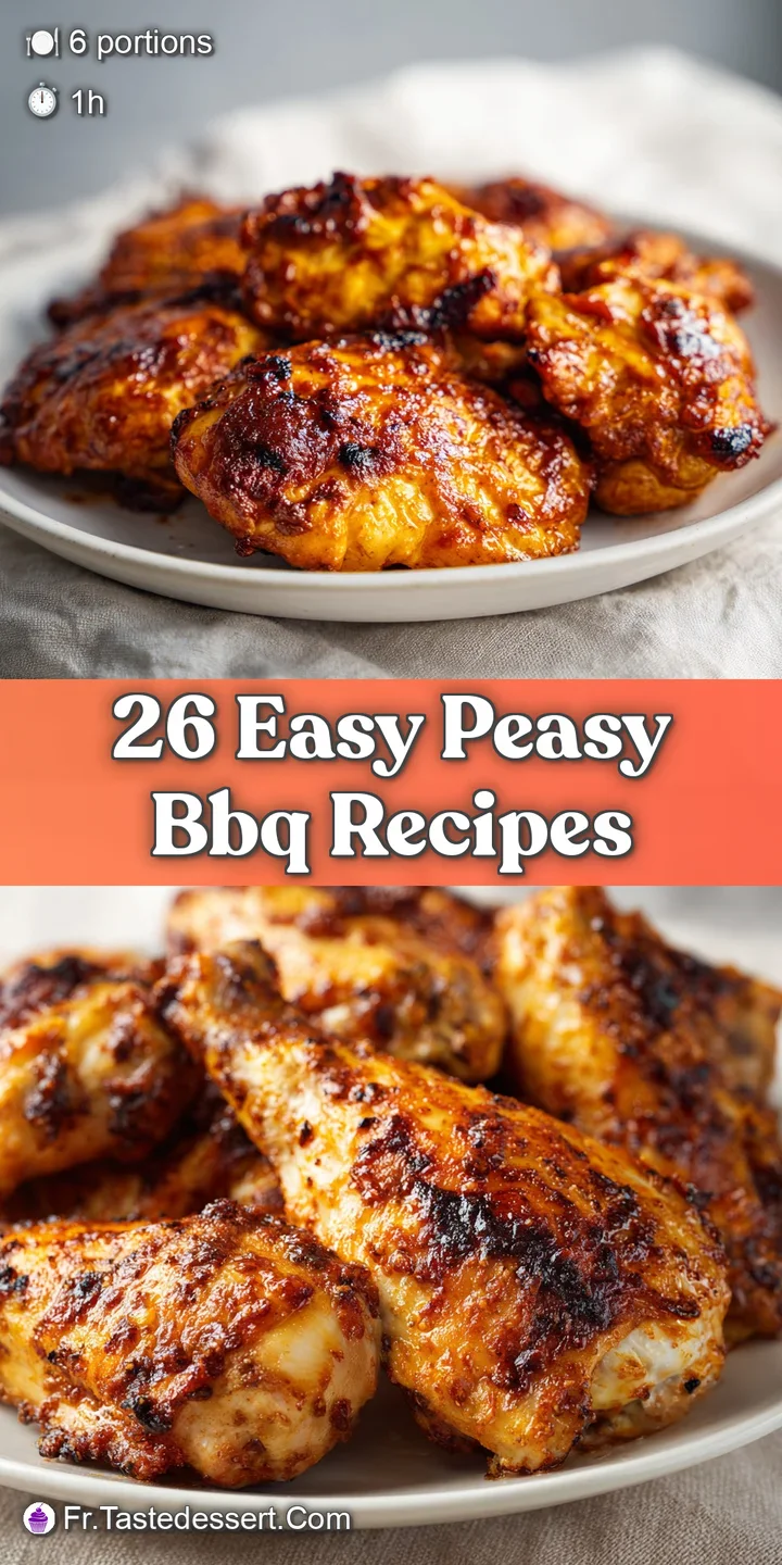 Close-up view of sticky, juicy BBQ chicken pieces, glistening with a rich, dark sauce and hints of herbs.