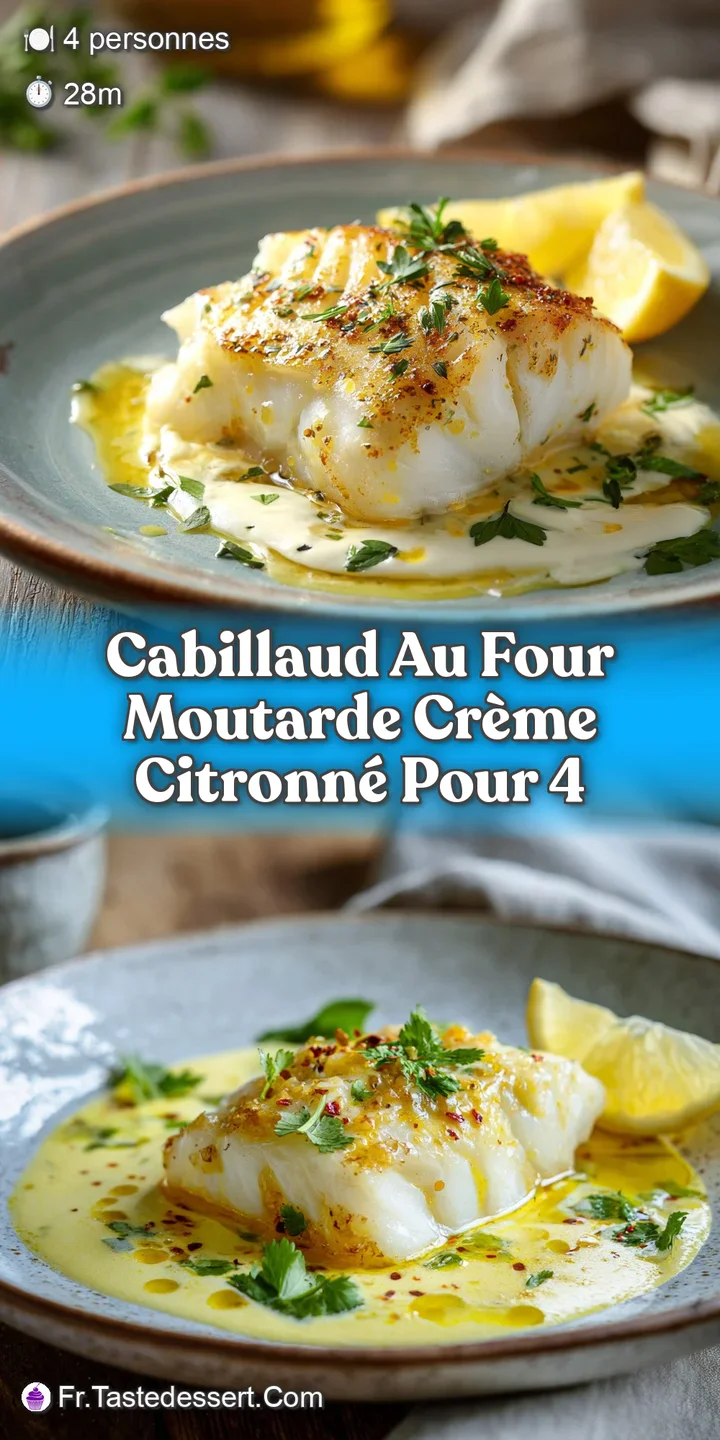 Close-up of moist, flaky cod in rich, creamy mustard sauce with bright lemon zest. A delectable and appetizing view.