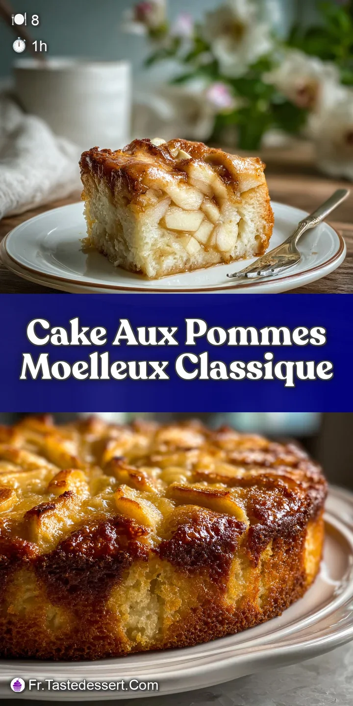 Close-up captures the soft, moist texture of apple cake; juicy apple slices peek through a delicate, golden crust.