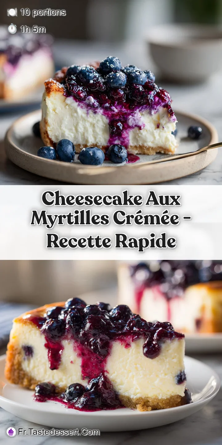 Close-up reveals the smooth, rich texture of blueberry cheesecake, dotted with bursts of vibrant purple from the berries.