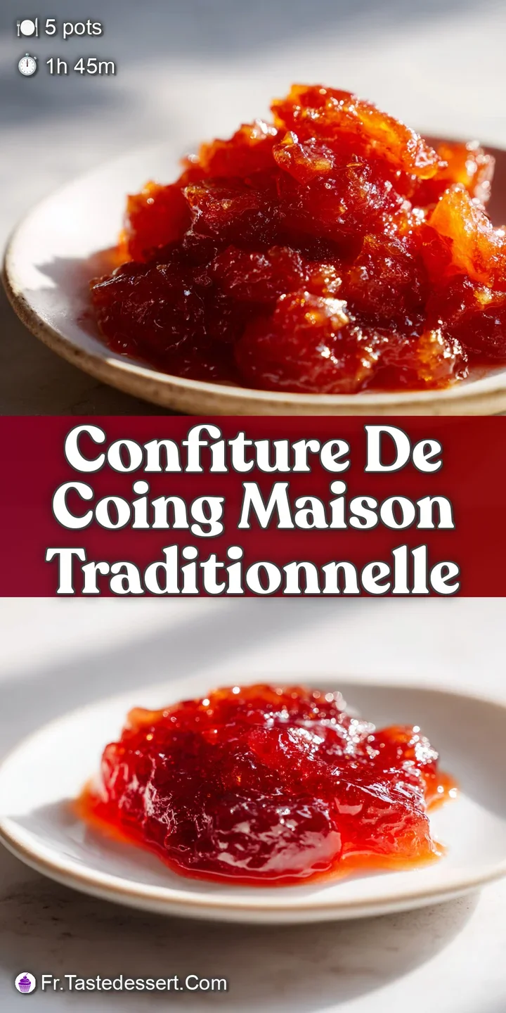 Close-up of glistening quince jam with visible fruit pulp. Captures the soft, slightly sticky texture and rich amber color...