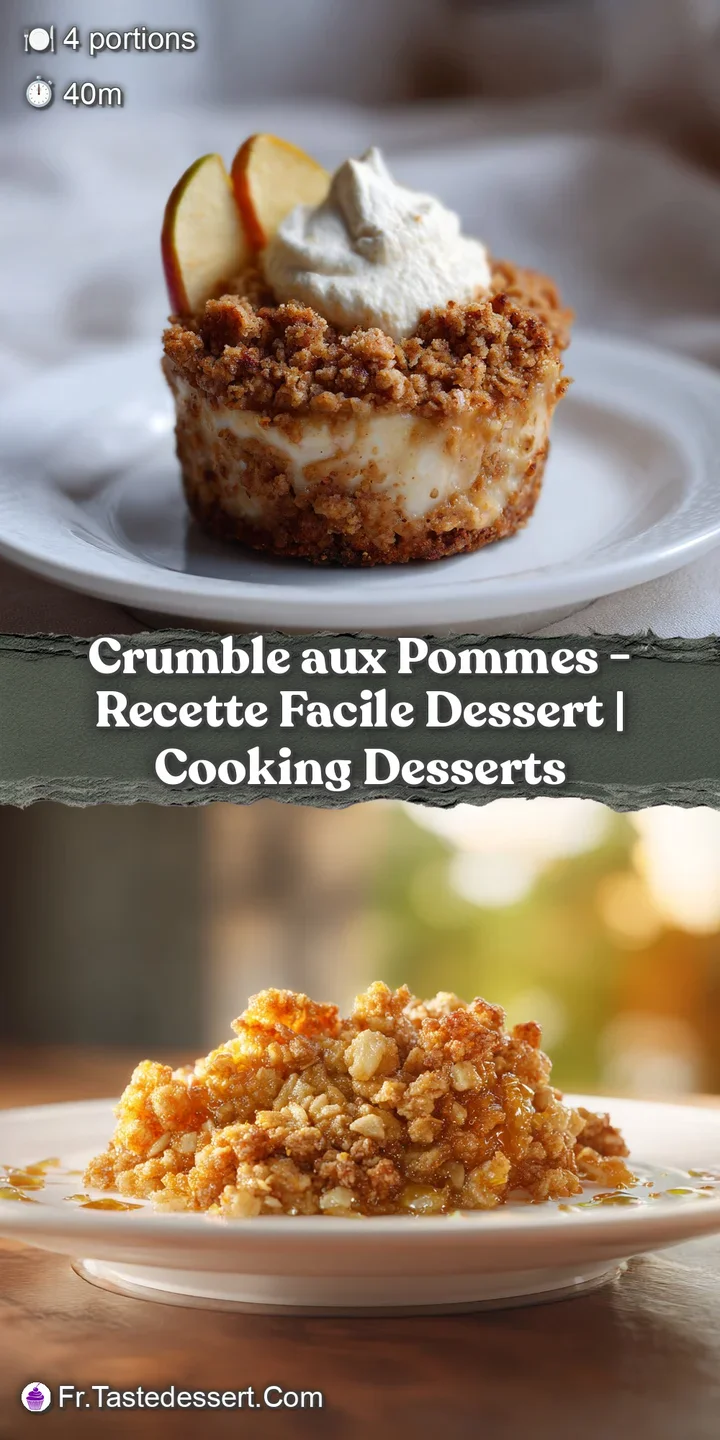 Close-up of a rustic apple crumble, showing tender baked apples and a crunchy, buttery topping.