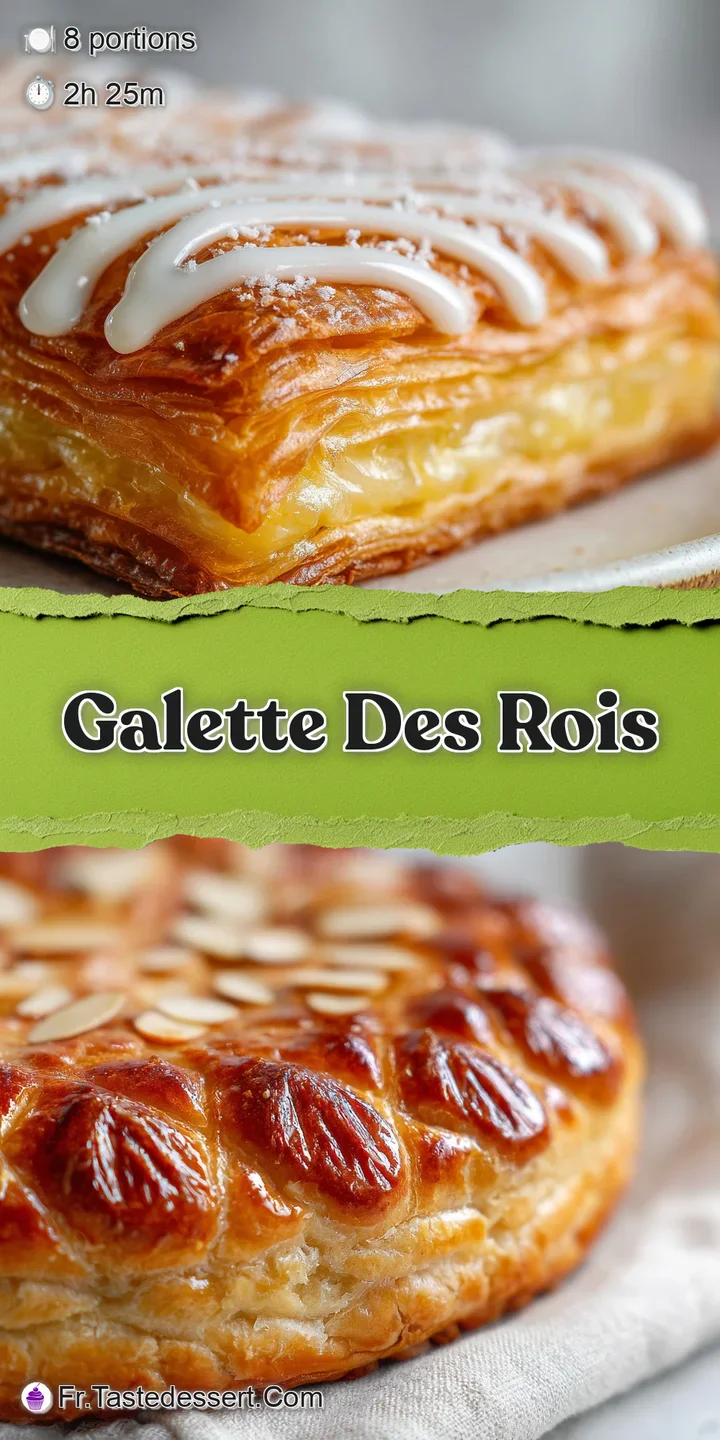 Close-up of the galette's flaky, caramelized crust. The rich, almond cream filling peeks through, speckled with darker bits.