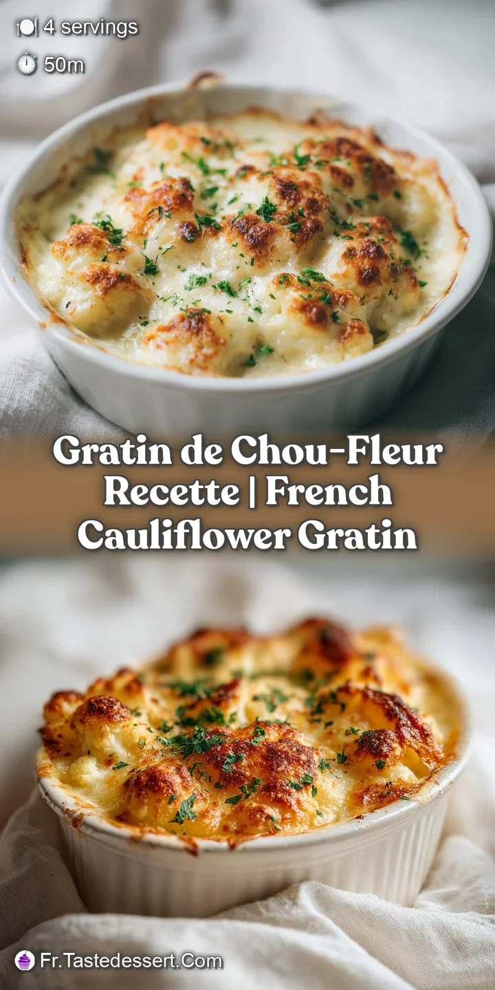 Macro shot of melted Gruyere forming a crispy, toasted lace over soft cauliflower in a rich, velvety white sauce.