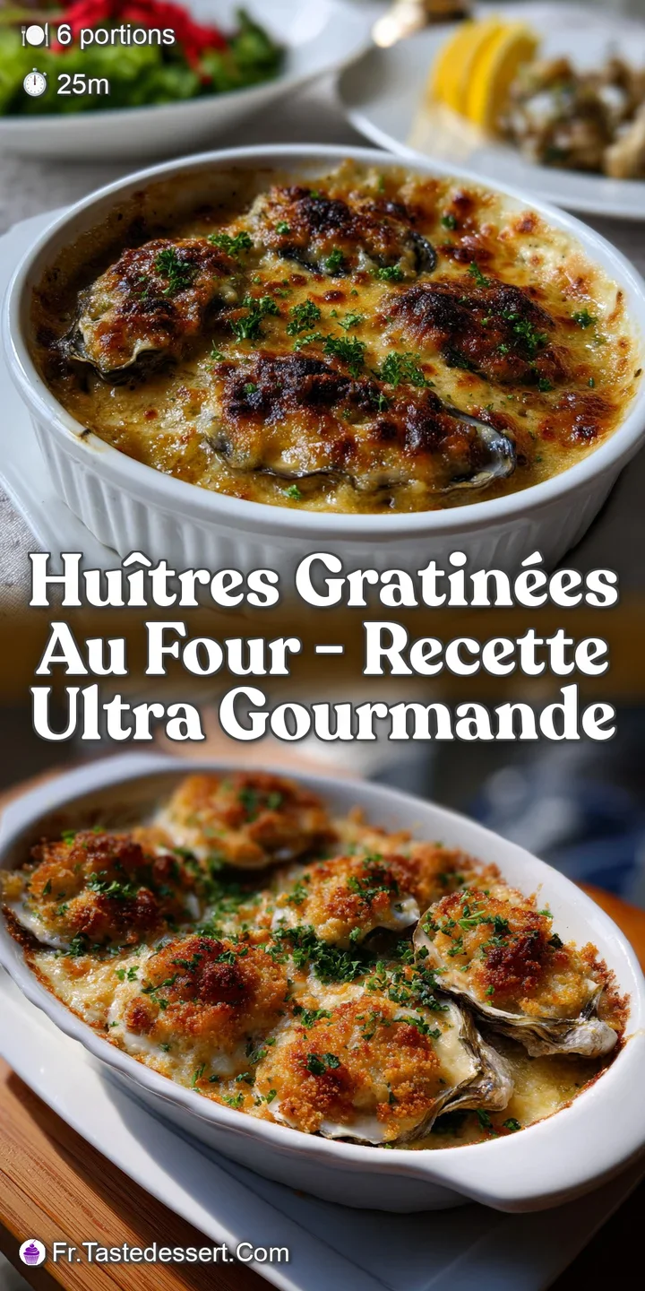 Close-up view of a baked oyster, showcasing a rich, creamy interior contrasted by a perfectly browned, crispy topping with...