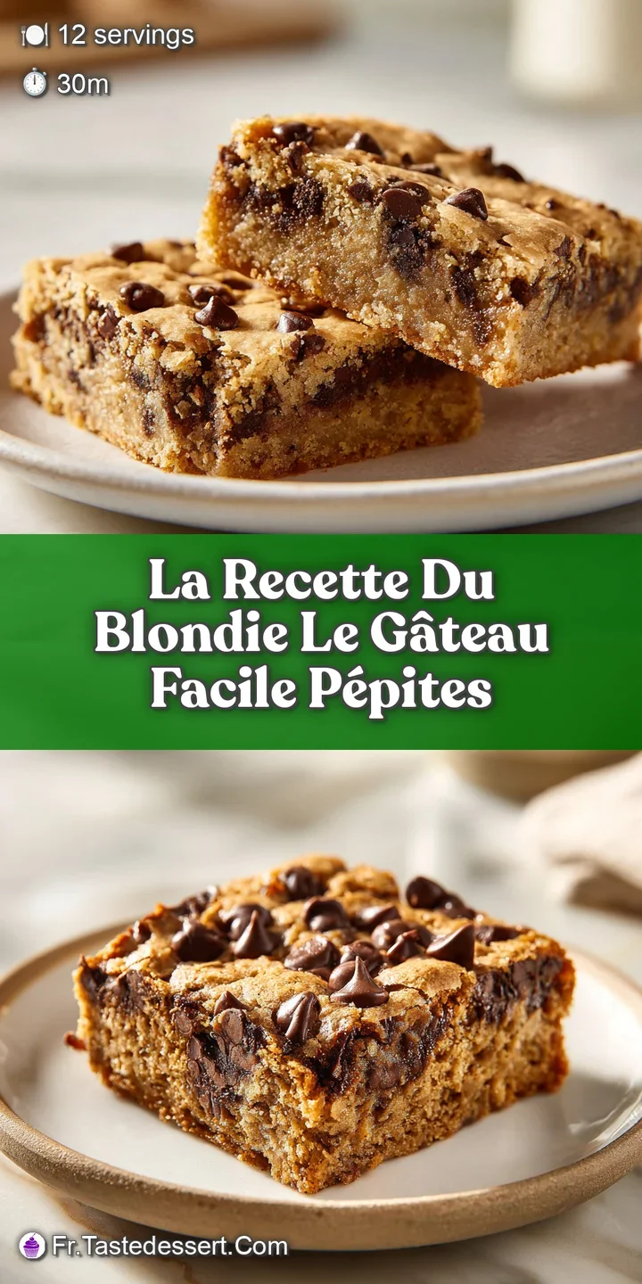 Close-up of a blondie showing a soft, slightly gooey interior with melted chocolate and a light golden crust. Chewy textur...