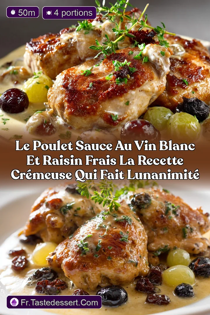 Le Poulet sauce au vin blanc et raisin frais La recette cr&eacute;meuse qui fait lunanimit&eacute;