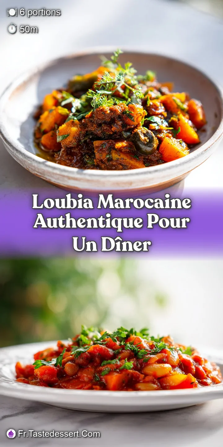 Appetizing close-up of Moroccan bean stew, showcasing the stew's thick texture, tender beans, and aromatic herbs.