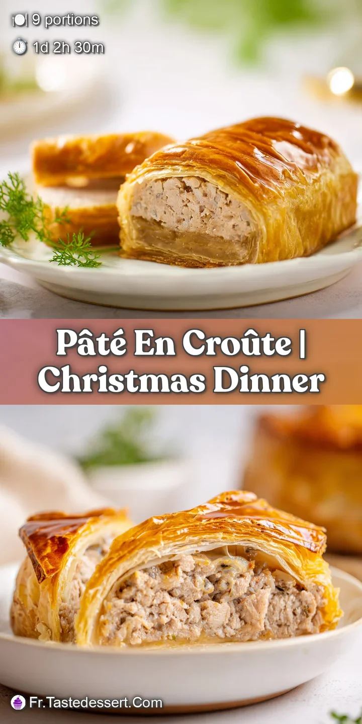 Gros plan sur une cro&ucirc;te feuillet&eacute;e bien dor&eacute;e et croustillante, r&eacute;v&eacute;lant une farce juteuse et richement li&eacute;e.