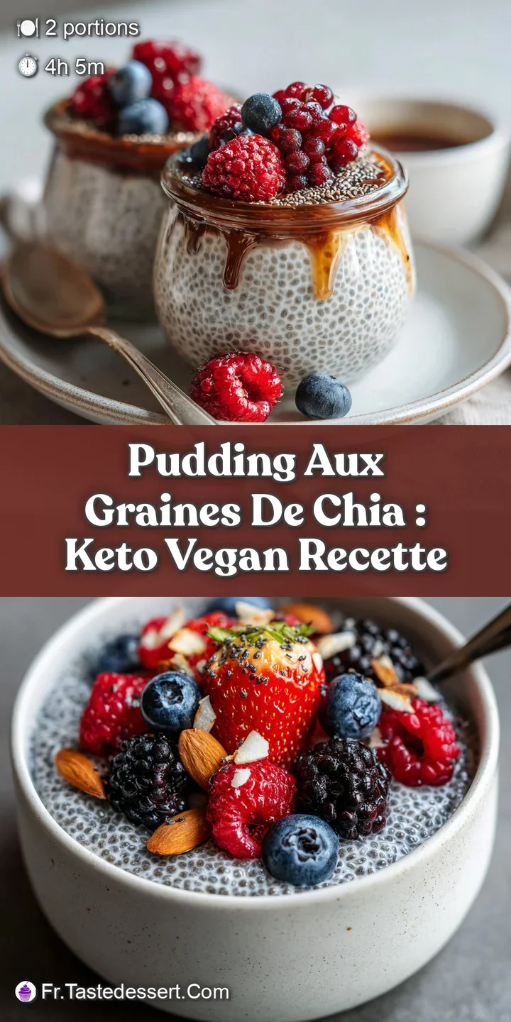 Close-up of chia seed pudding, showcasing the creamy, speckled texture and juicy berries bursting with color on top; delic...