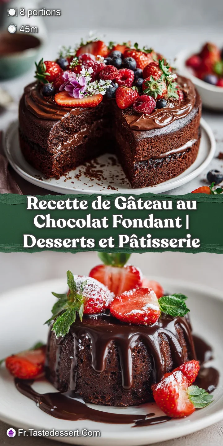 Close-up of a molten chocolate cake oozing a dark, glossy center, dusted with powdered sugar.