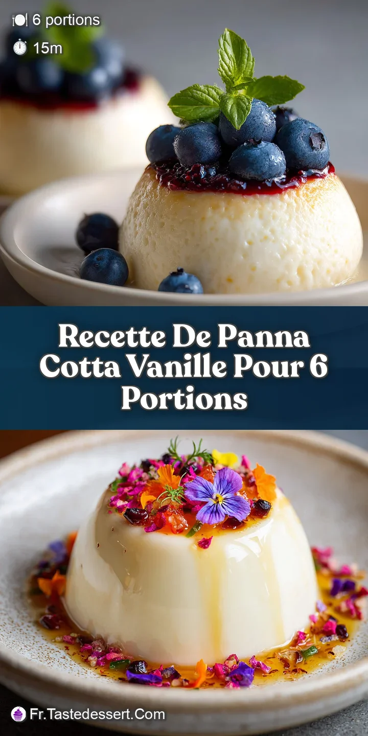 Close-up of wobbly, ivory panna cotta. Luscious berry sauce glistens. The texture looks incredibly creamy and inviting.