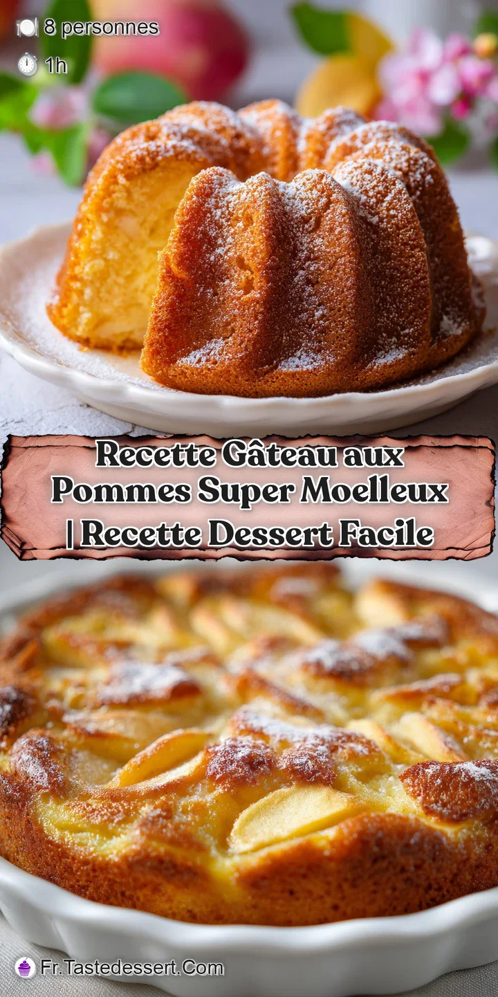 Close-up of a fork sinking into a moist, golden apple cake, revealing soft, baked apple chunks within its crumb.