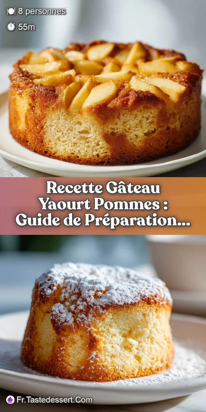 Close-up shot of golden brown, caramelized apple slices baked into a moist yogurt cake, showcasing the texture.