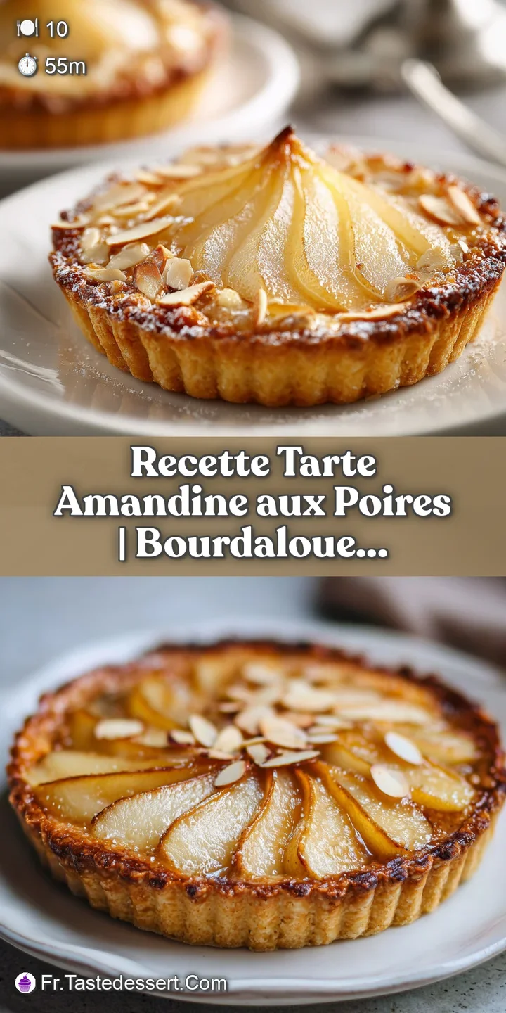 Close-up: Flaky tart crust with juicy, caramelized pears and a rich almond filling. Warm, inviting dessert.