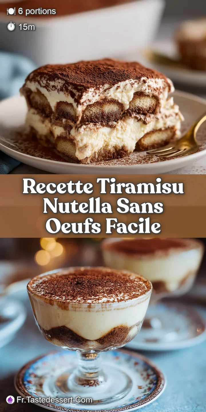 Close-up of Nutella tiramisu layers, revealing the creamy texture and tempting cocoa dusting, inviting a sweet and decaden...