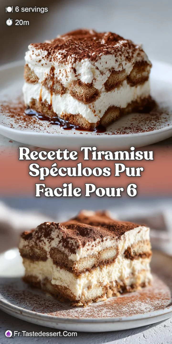 Close-up of Tiramisu, showcasing rich, creamy layers interspersed with crunchy speculoos cookies and a delicate dusting of...