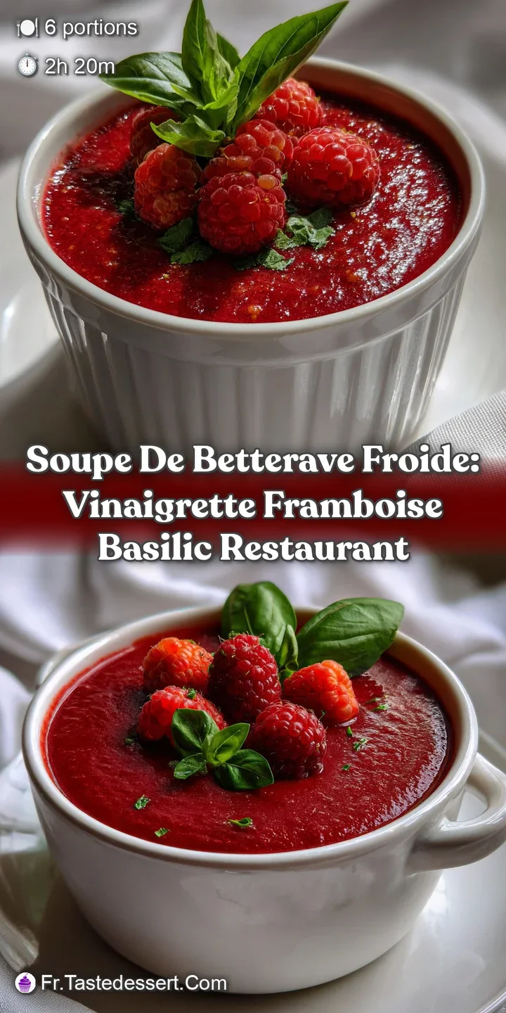 Soupe de betterave froide: Vinaigrette Framboise Basilic Restaurant
