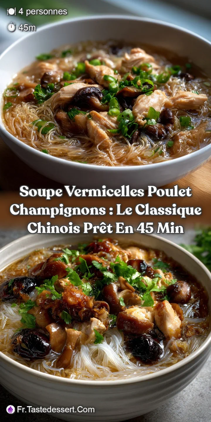 Soupe vermicelles poulet champignons : Le Classique Chinois pr&ecirc;t en 45 Min