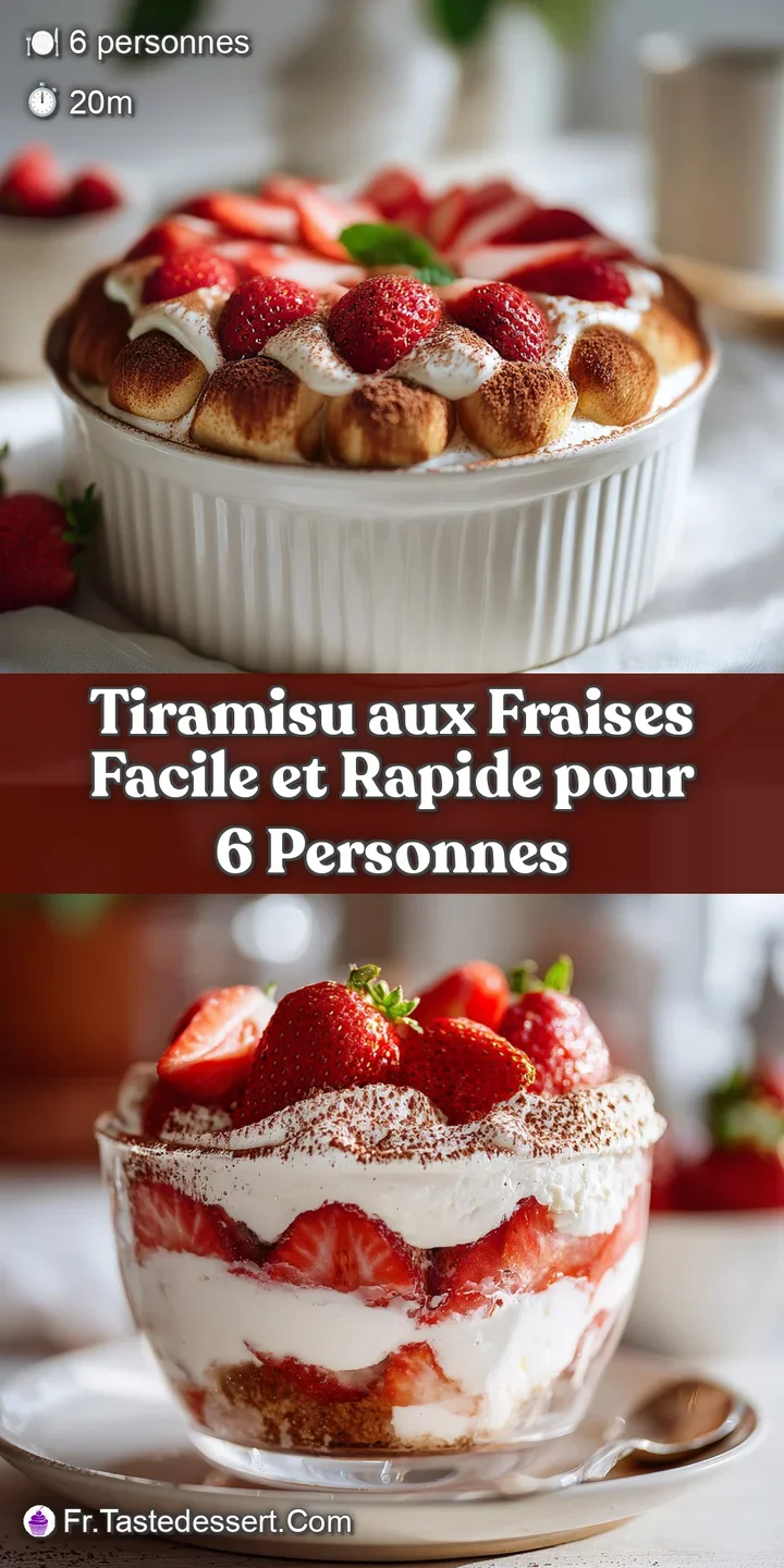 Close-up of strawberry tiramisu showcasing its layers: ladyfingers, cream, and juicy strawberries. Hints of cocoa dust cre...