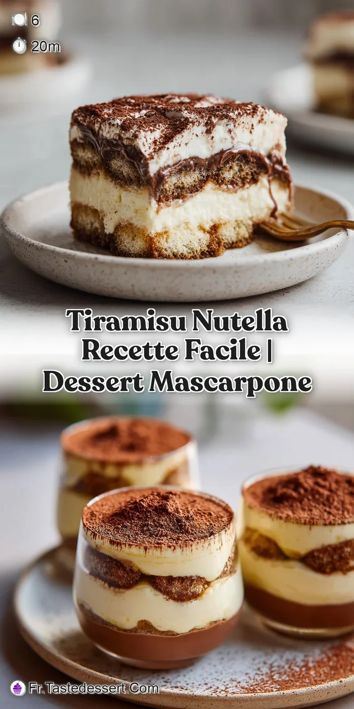 Close-up of a decadent Nutella Tiramisu, highlighting the airy texture, deep cocoa hues, and rich chocolate hazelnut spread.