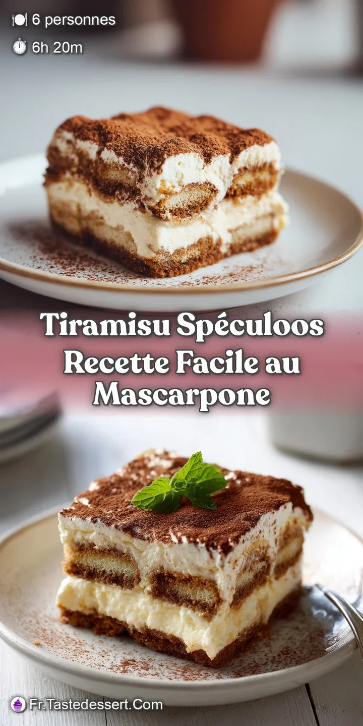 Close-up of rich tiramisu, revealing layers of coffee-soaked ladyfingers, velvety cream, and crushed speculoos cookies.