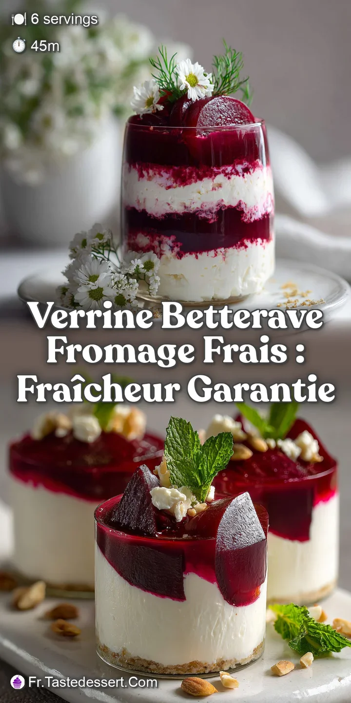 Close-up of a layered verrine reveals the smooth, creamy cheese and the jewel-toned beets, enticing with a rich and layere...