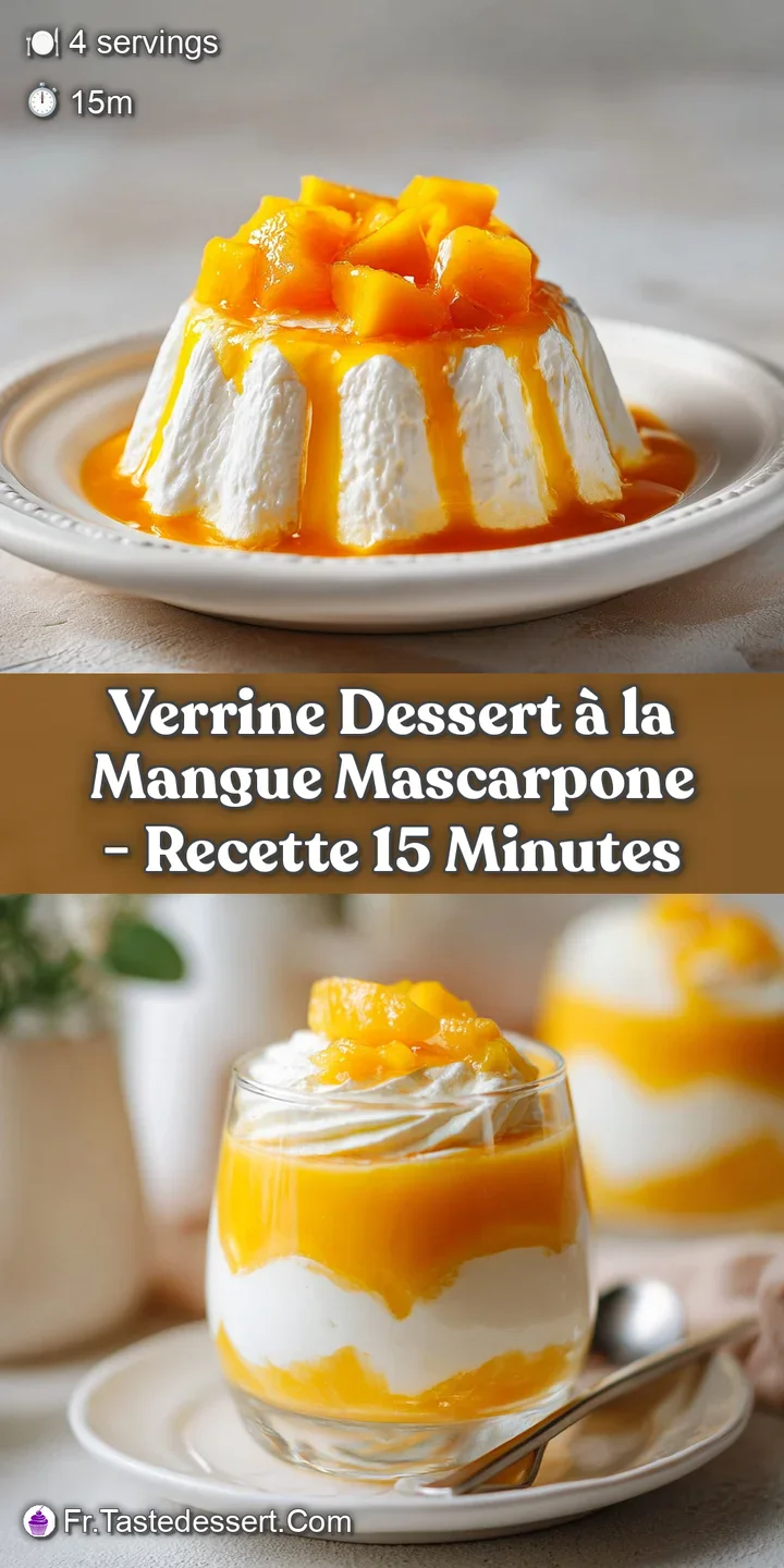 Close-up of a mango mascarpone dessert. See the creamy texture, the colorful diced mangoes, and the delicate layers of swe...