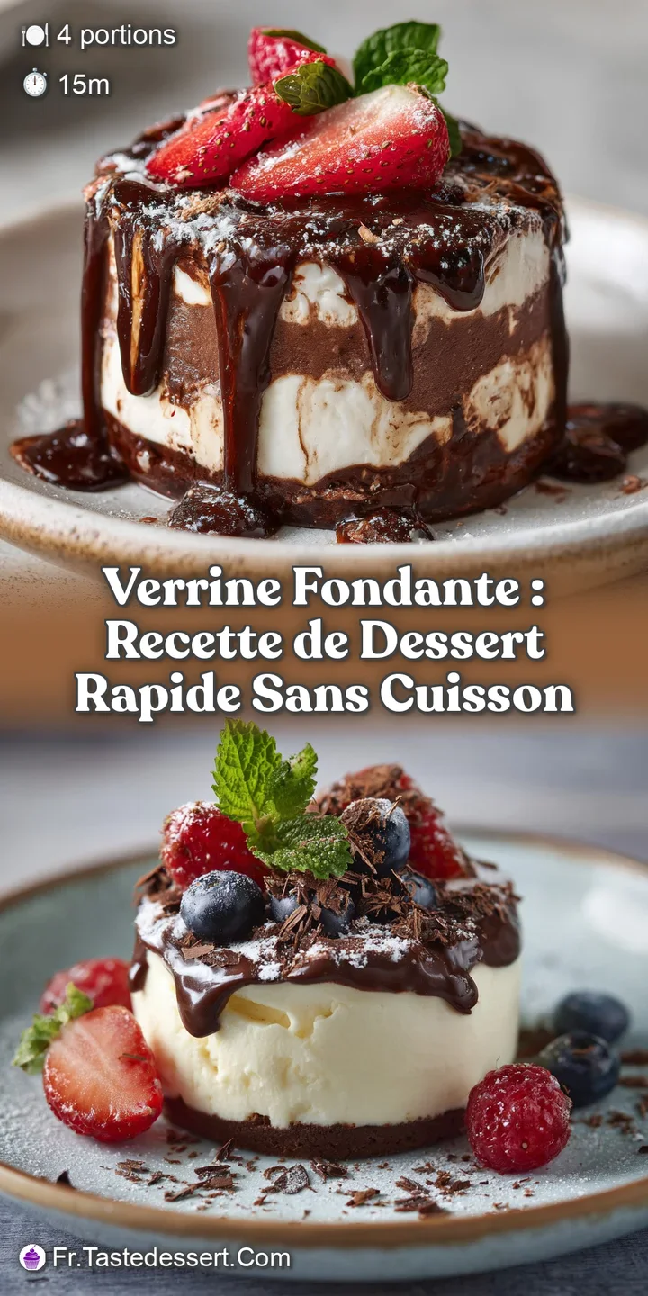 Close-up of glossy chocolate mousse, speckled with cocoa powder and a bright red berry.