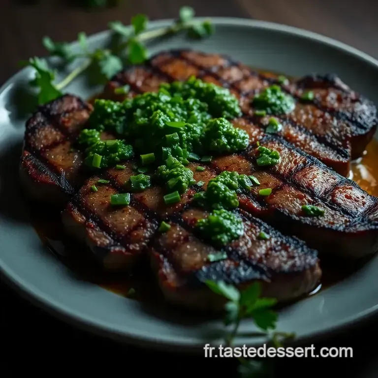Araign&eacute;e De Boeuf Grill&eacute;e Avec Sauce Chimichurri presentation
