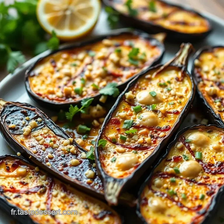 Aubergines Fondantes &Agrave; La Plancha Sauce Tahini Et Notes Orientales presentation