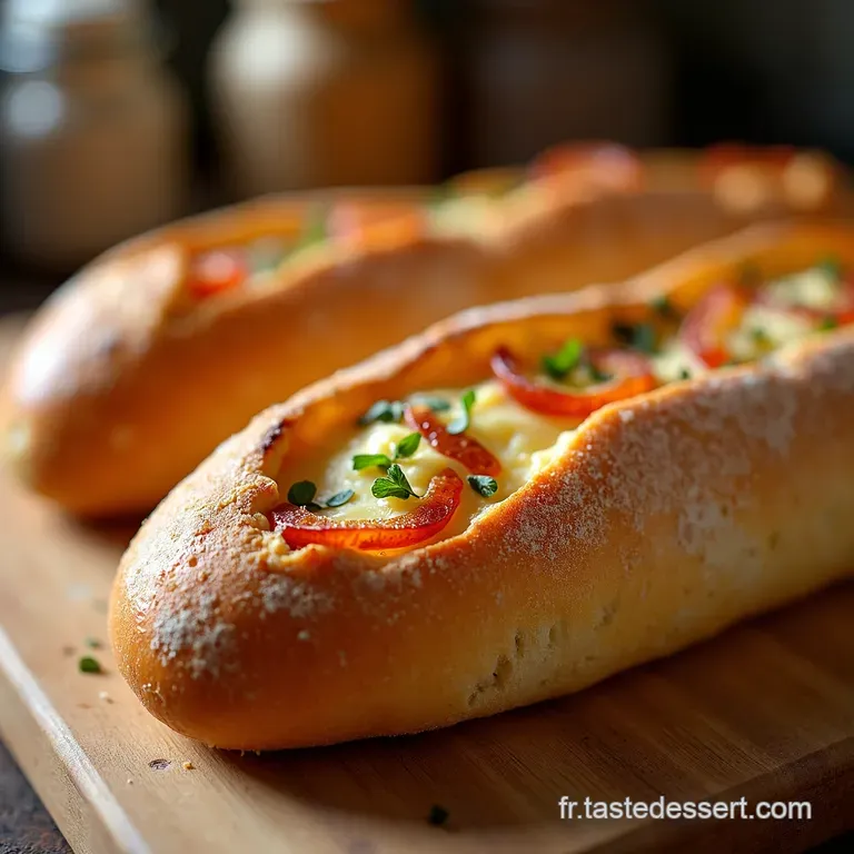 Baguettes Rustiques Gratin&eacute;es Aux Lardons Et Fromage Fondant presentation