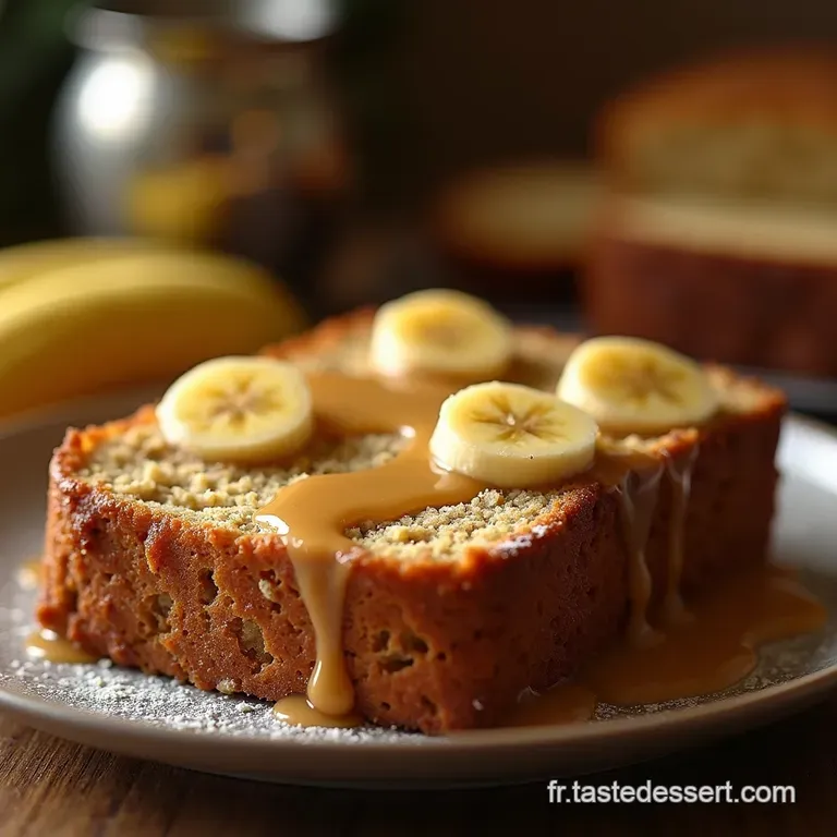 Le Moelleux Ultime Banana Bread Au Beurre Noisette Et Son Gla&ccedil;age Caramel L&eacute;ger presentation