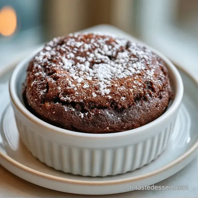 Un dessert chocolat&eacute; sombre et a&eacute;rien servi dans un bol blanc, d&eacute;cor&eacute; d'une feuille de menthe et d'un filet de miel dor&eacute;.