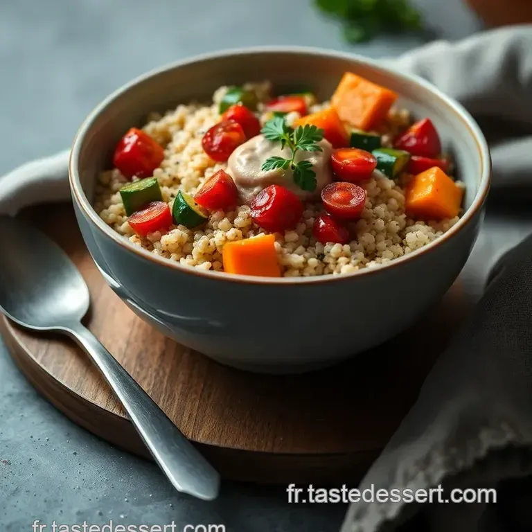 Bowl V&eacute;g&eacute;talien De Quinoa Aux L&eacute;gumes R&ocirc;tis Et Sauce Tahini presentation