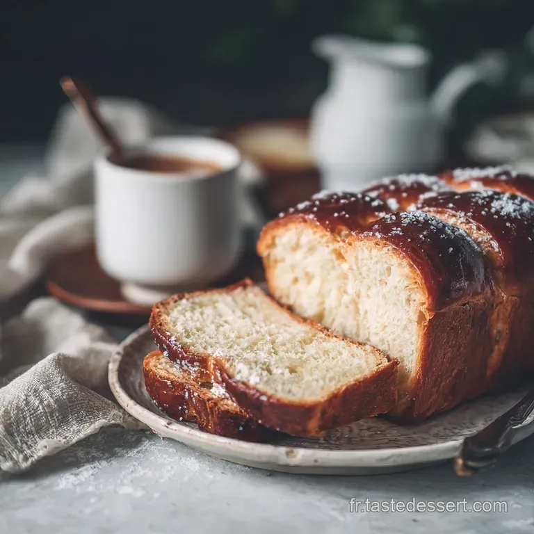 Elegant brioche slices on a linen napkin. Buttery, golden crust contrasts beautifully with its soft, fluffy interior. Invi...