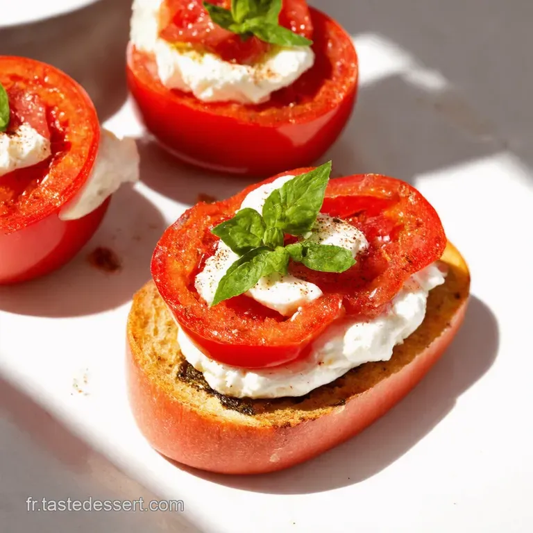 Bruschettas aux Tomates Cerises R&ocirc;ties Burrata Balsamique TomatePiment