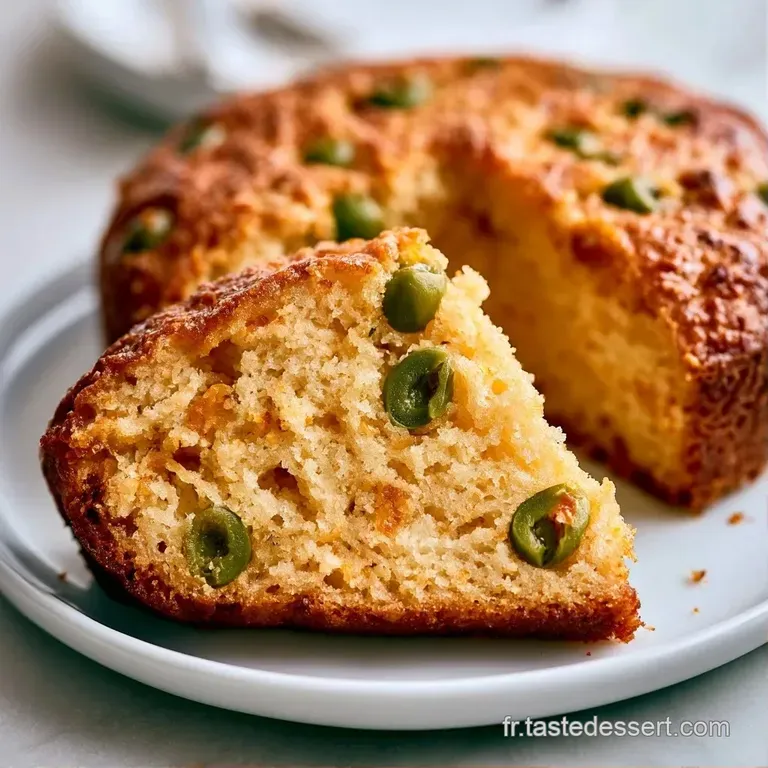 Tranche de cake moelleuse sur une assiette blanche, d&eacute;cor&eacute;e de brins d'herbes fra&icirc;ches sous une lumi&egrave;re douce.